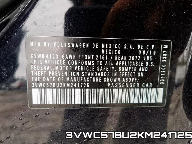 3VWC57BU2KM241725 фото 2