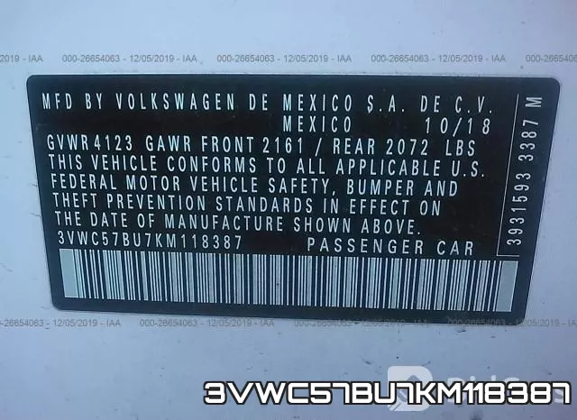 3VWC57BU7KM118387 фото 10