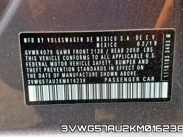 3VWG57AU2KM016238 фото 2