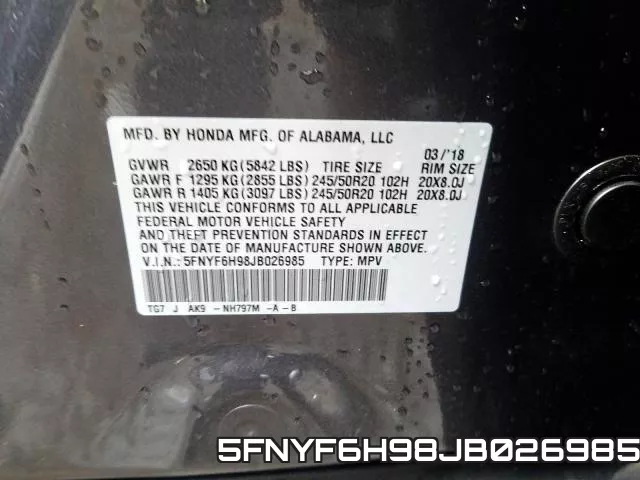 5FNYF6H98JB026985 фото 2