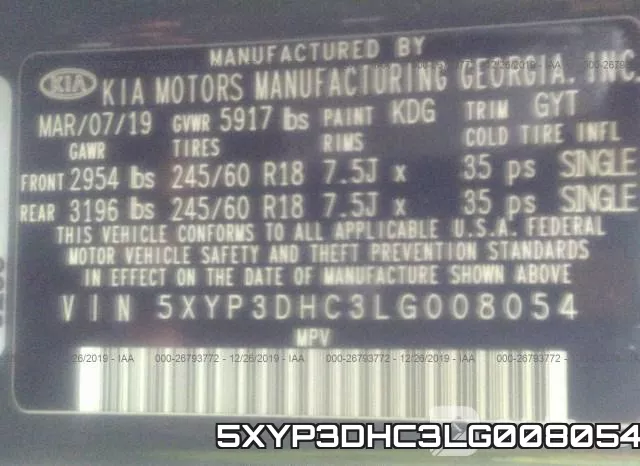 5XYP3DHC3LG008054 фото 10