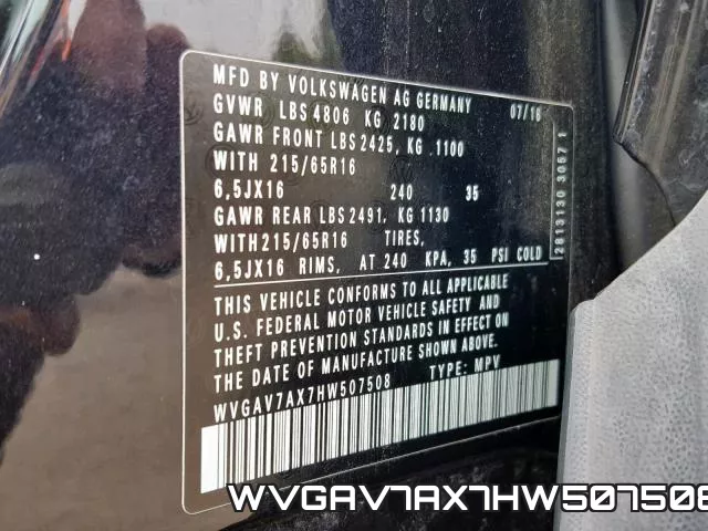 WVGAV7AX7HW507508 фото 2