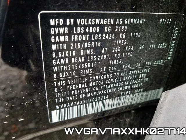 WVGAV7AXXHK027714 фото 2