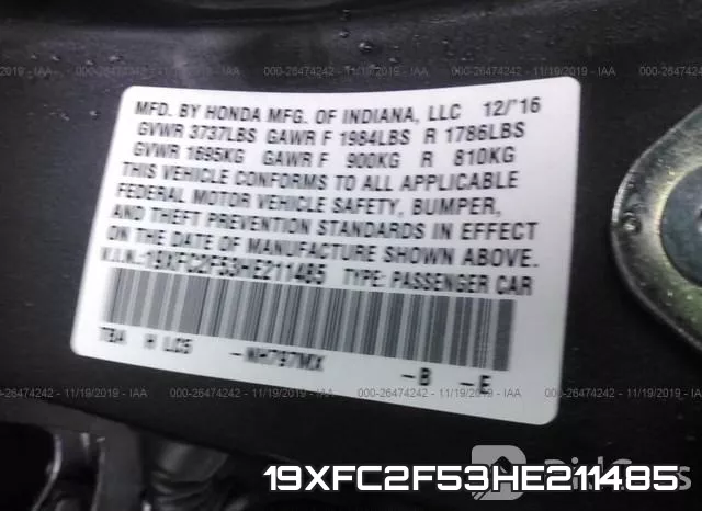 19XFC2F53HE211485 фото 10