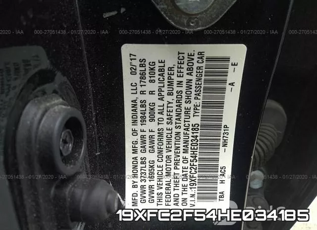 19XFC2F54HE034185 фото 10