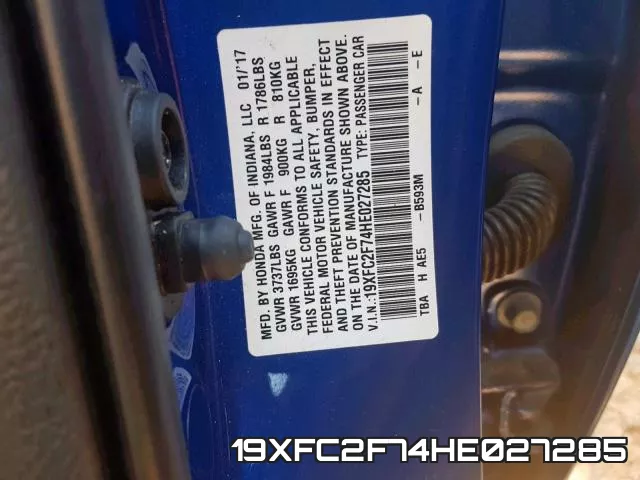 19XFC2F74HE027285 фото 2