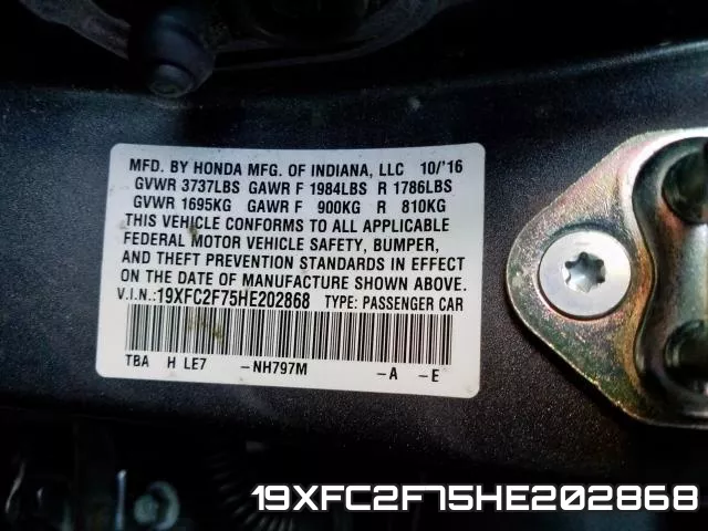 19XFC2F75HE202868 фото 2