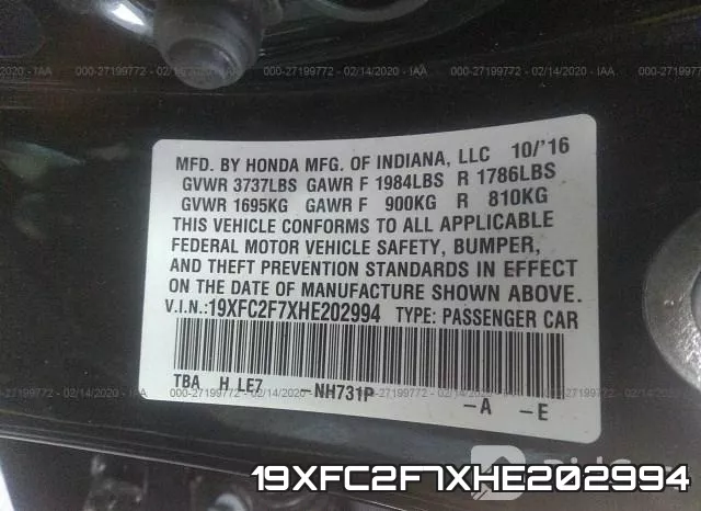 19XFC2F7XHE202994 фото 10