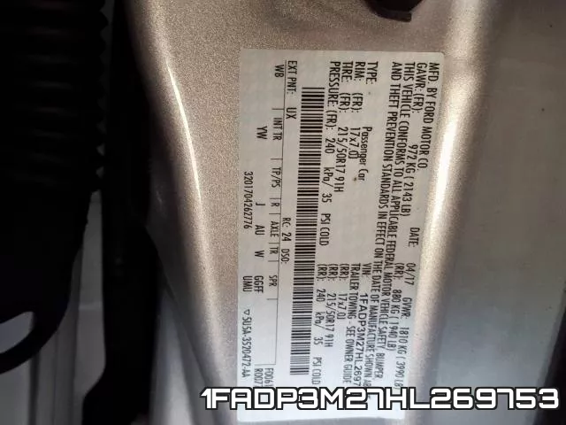 1FADP3M27HL269753 фото 2