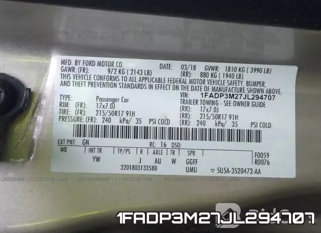 1FADP3M27JL294707 фото 10