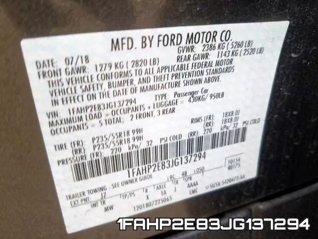 1FAHP2E83JG137294 фото 2