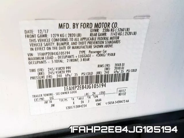 1FAHP2E84JG105194 фото 2
