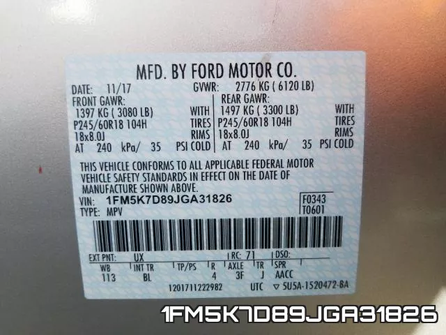 1FM5K7D89JGA31826 фото 2