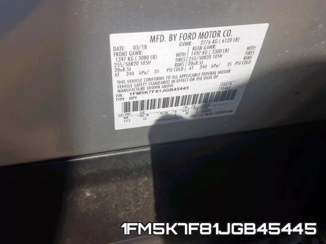 1FM5K7F81JGB45445 фото 2