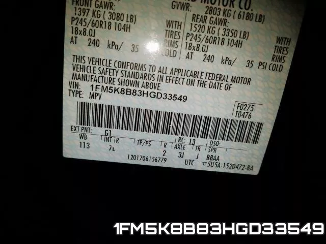 1FM5K8B83HGD33549 фото 2