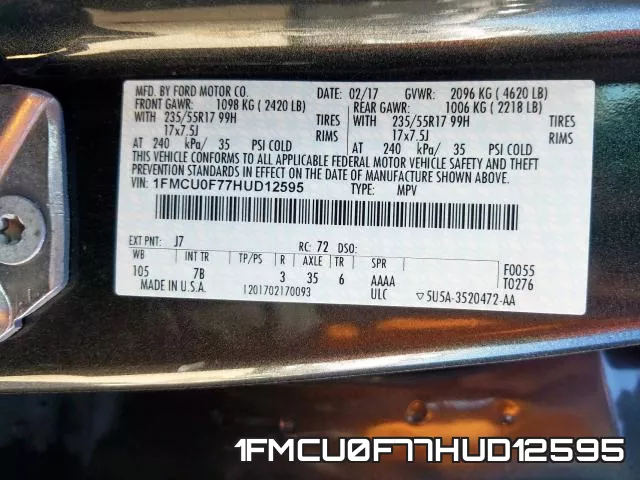 1FMCU0F77HUD12595 фото 2