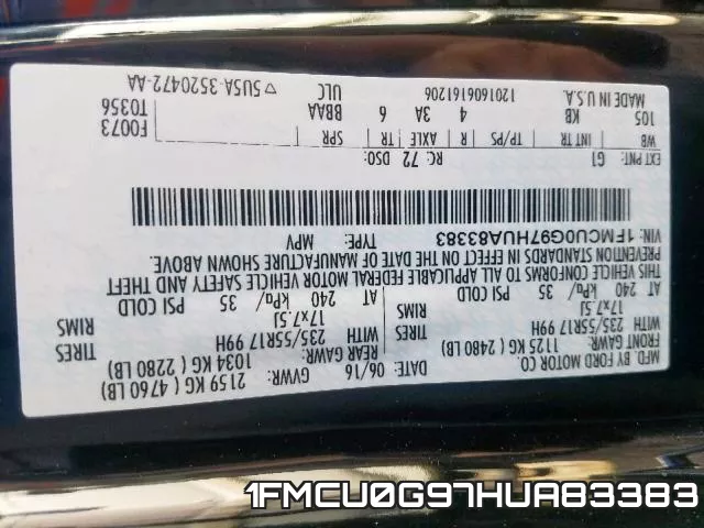 1FMCU0G97HUA83383 фото 2