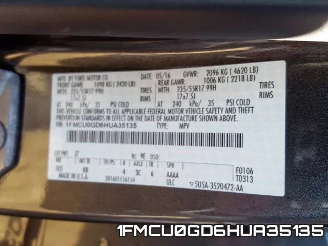 1FMCU0GD6HUA35135 фото 2