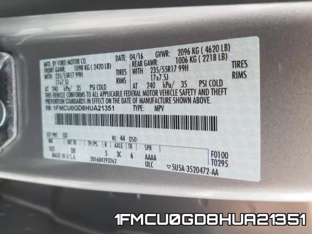 1FMCU0GD8HUA21351 фото 2