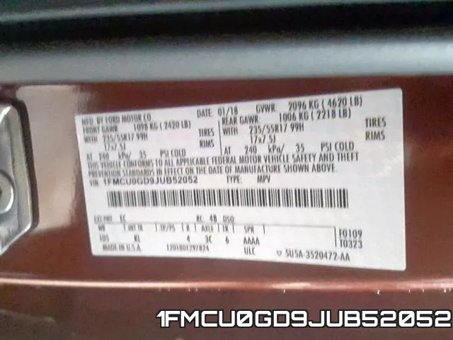 1FMCU0GD9JUB52052 фото 2