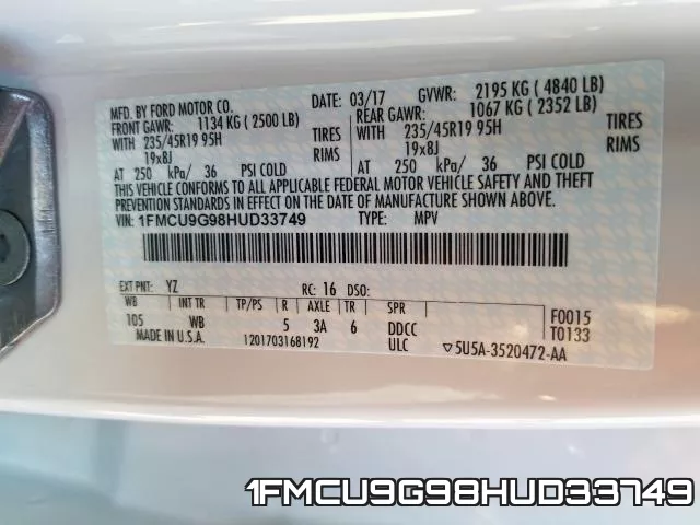 1FMCU9G98HUD33749 фото 2