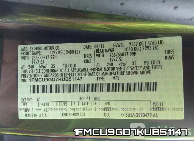 1FMCU9GD7KUB51147 фото 10