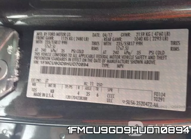 1FMCU9GD9HUD70894 фото 10