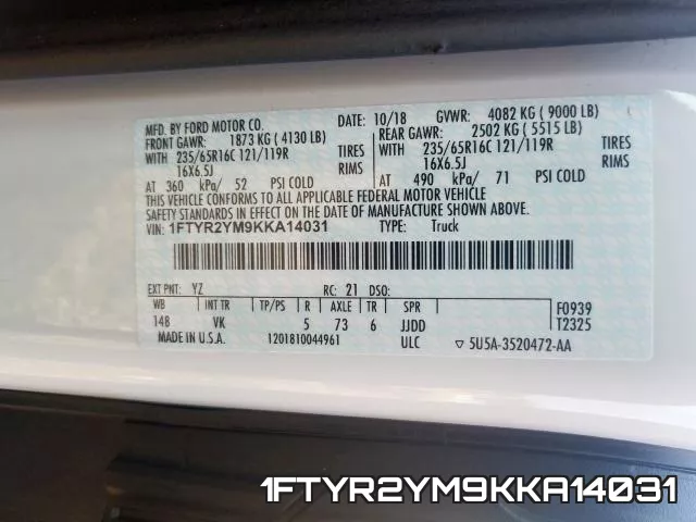 1FTYR2YM9KKA14031 фото 2