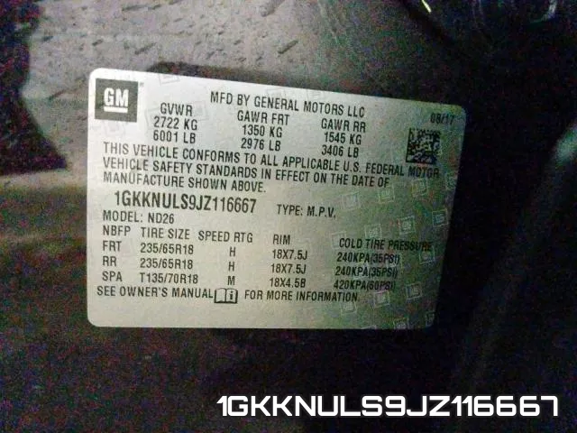 1GKKNULS9JZ116667 фото 2