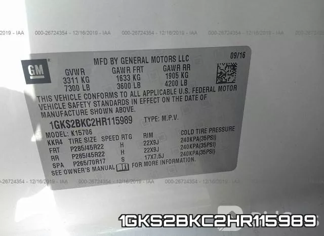 1GKS2BKC2HR115989 фото 10