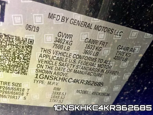 1GNSKHKC4KR362685 фото 2