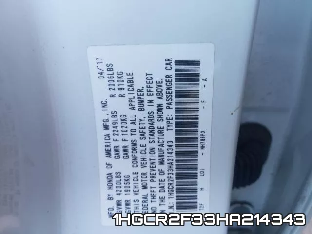 1HGCR2F33HA214343 фото 2