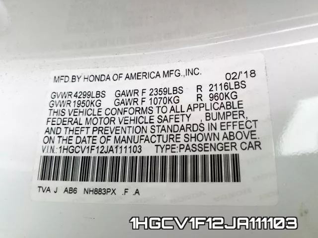1HGCV1F12JA111103 фото 2