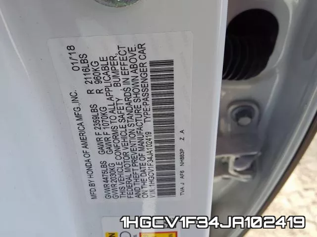 1HGCV1F34JA102419 фото 2