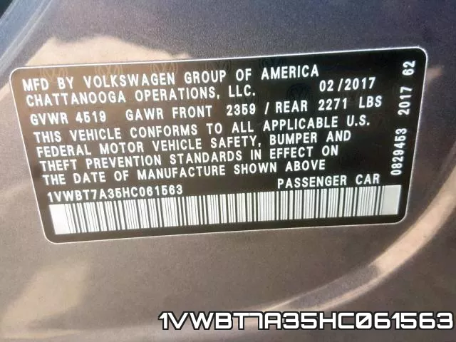 1VWBT7A35HC061563 фото 2