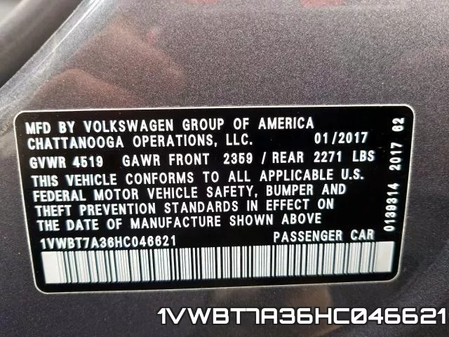 1VWBT7A36HC046621 фото 2