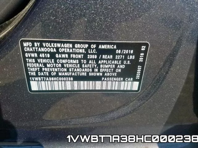 1VWBT7A38HC000238 фото 2