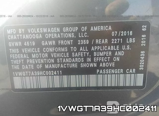 1VWGT7A39HC002411 фото 10