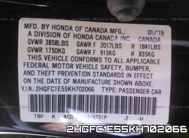 2HGFC1E55KH702066 фото 10