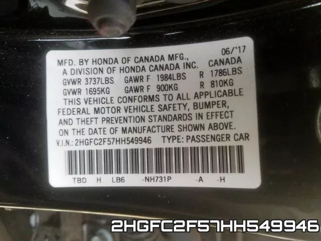 2HGFC2F57HH549946 фото 2
