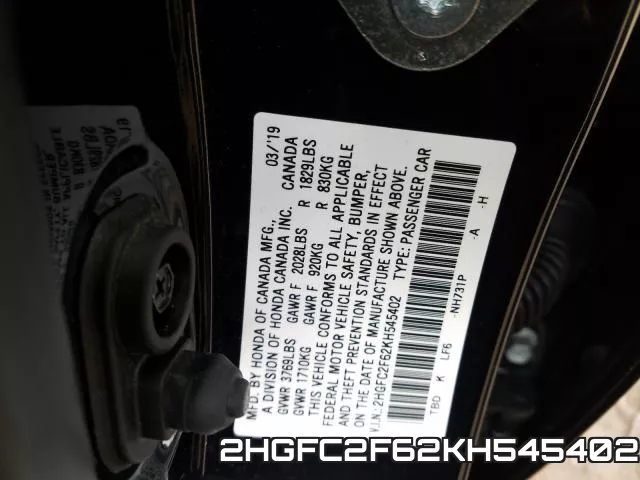 2HGFC2F62KH545402 фото 2