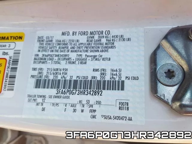 3FA6P0G73HR342892 фото 2