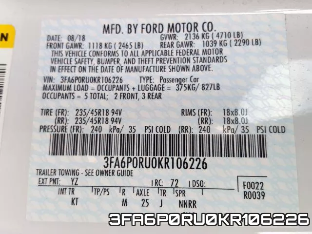 3FA6P0RU0KR106226 фото 2
