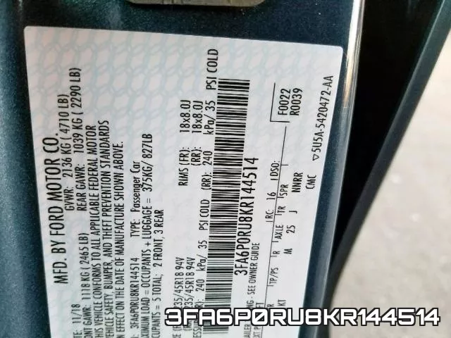 3FA6P0RU8KR144514 фото 2