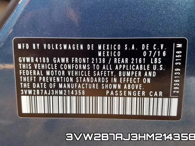 3VW2B7AJ3HM214358 фото 2