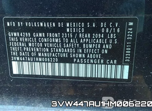 3VW447AU1HM006220 фото 10