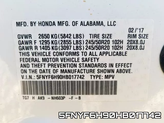5FNYF6H90HB017742 фото 2