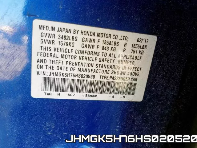 JHMGK5H76HS020520 фото 2