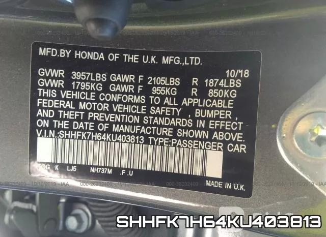SHHFK7H64KU403813 фото 10