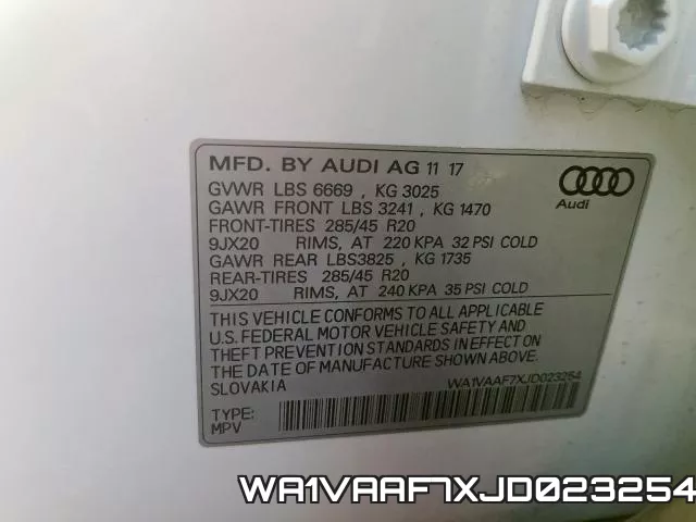 WA1VAAF7XJD023254 фото 2